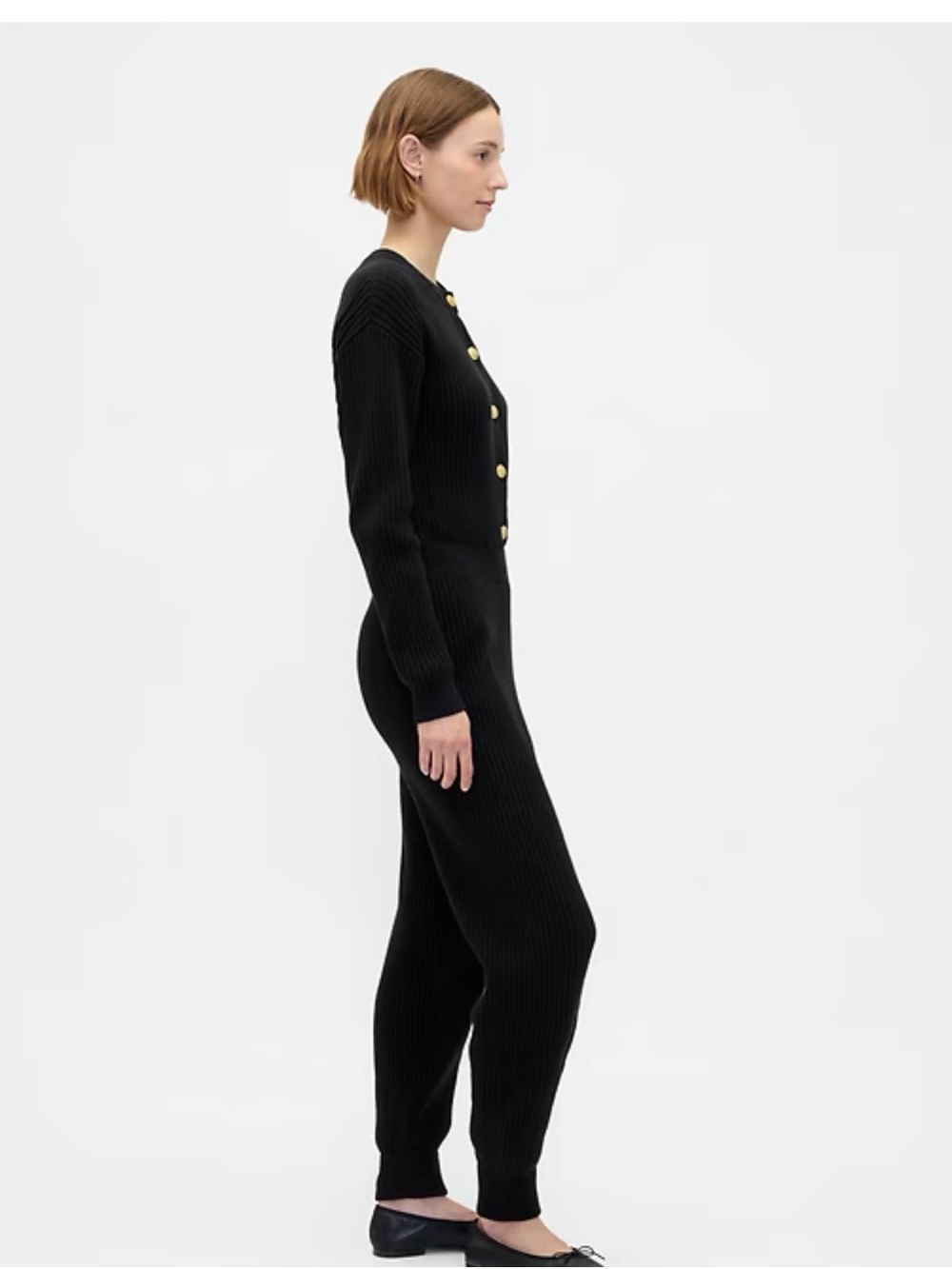Brand new GAP Black Ribbed Knit Jumpsuit with Gold Buttons - Picture 4 of 5